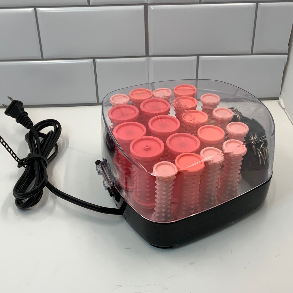 Conair Instant Heat Hair Setter 20 Ribbed Rollers 3 Sizes Pink HS83R Clips Base - Picture 5 of 7